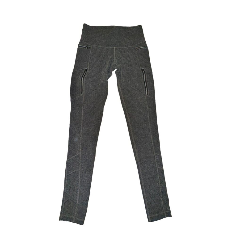 Athleta Herringbone Sly Drifter Tight Size S Black Mid Rise Zip Pockets